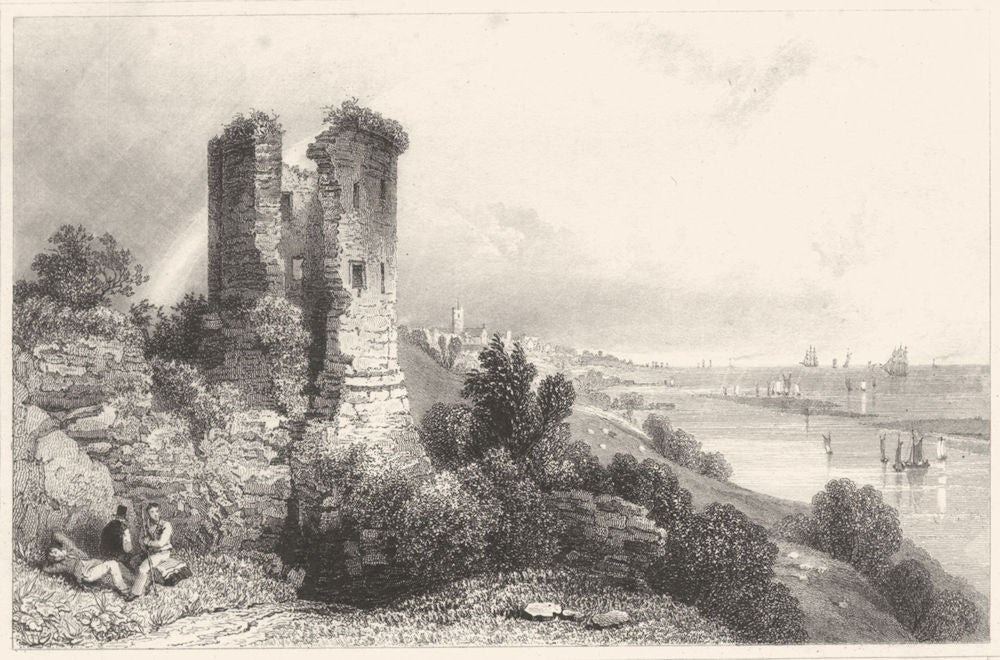 ESSEX. Hadleigh Castle. Ships in Distance. (Bartlett/Wright) 1834 old print